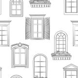 Modèle de fenêtre Style architectural différent de griffonnage de fenêtres illustration de vecteur Modèle de fenêtre Style architectural différent de griffonnage de fenêtres illustration de vecteur