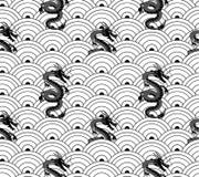 Modèle de vecteur, vagues d'Oriental et dragons sans couture illustration de vecteur Modèle de vecteur, vagues d'Oriental et dragons sans couture illustration de vecteur