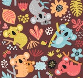 Modèle mignon avec des koala, des fleurs et des branches Photo stock Modèle mignon avec des koala, des fleurs et des branches Photo stock