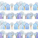 Modèle sans couture avec des maisons d'hiver dessinées avec les crayons colorés illustration stock Modèle sans couture avec des maisons d'hiver dessinées avec les crayons colorés illustration stock