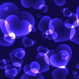 Modèle sans couture avec les coeurs violets brillants de néon de bokeh illustration libre de droits Modèle sans couture avec les coeurs violets brillants de néon de bokeh illustration libre de droits