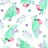 Modèle sans couture avec les perroquets et les feuilles mignons illustration de vecteur Modèle sans couture avec les perroquets et les feuilles mignons illustration de vecteur