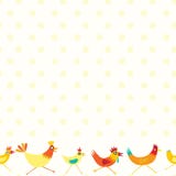 Modèle sans couture coloré de répétition des poulets jaunes et oranges avec les points de polka jaunes sur un fond blanc illustration libre de droits Modèle sans couture coloré de répétition des poulets jaunes et oranges avec les points de polka jaunes sur un fond blanc illustration libre de droits