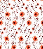 Modèle sans couture d'aquarelle avec des fleurs d'orange sauvage, des branches de pâté de cochon et des baies rouges sur le fond Image libre de droits Modèle sans couture d'aquarelle avec des fleurs d'orange sauvage, des branches de pâté de cochon et des baies rouges sur le fond Image libre de droits