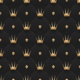Modèle sans couture d'or avec des couronnes de roi et fleur de lis sur un fond de noir foncé Illustration de vecteur illustration stock Modèle sans couture d'or avec des couronnes de roi et fleur de lis sur un fond de noir foncé Illustration de vecteur illustration stock