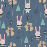 Modèle sans couture d'enfants avec le lapin et la faune mignons Conception, impression et textiles de vecteur illustration libre de droits Modèle sans couture d'enfants avec le lapin et la faune mignons Conception, impression et textiles de vecteur illustration libre de droits