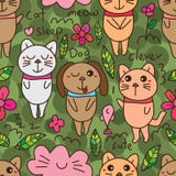 Modèle sans couture de chien de groupe de chat illustration de vecteur Modèle sans couture de chien de groupe de chat illustration de vecteur