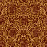 Modèle sans couture de damassé répétant le fond Ornement floral marron d'or avec la lettre de G et couronne dans le style baroque illustration de vecteur Modèle sans couture de damassé répétant le fond Ornement floral marron d'or avec la lettre de G et couronne dans le style baroque illustration de vecteur