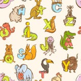 Modèle sans couture de l'alphabet de zoo de l'enfant drôle d'animaux Tiré par la main dedans Photo libre de droits Modèle sans couture de l'alphabet de zoo de l'enfant drôle d'animaux Tiré par la main dedans Photo libre de droits