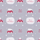 Modèle sans couture de Noël de vecteur avec les voitures et le texte sur le gre gentil illustration libre de droits Modèle sans couture de Noël de vecteur avec les voitures et le texte sur le gre gentil illustration libre de droits