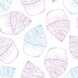 Modèle sans couture de petit gâteau tiré par la main Fond de dessert de griffonnage d'ensemble illustration libre de droits Modèle sans couture de petit gâteau tiré par la main Fond de dessert de griffonnage d'ensemble illustration libre de droits