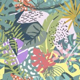 Modèle sans couture de vecteur avec des plantes tropicales et des textures abstraites tirées par la main illustration de vecteur Modèle sans couture de vecteur avec des plantes tropicales et des textures abstraites tirées par la main illustration de vecteur