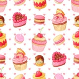 Modèle sans couture de vecteur de jour de valentines avec de divers desserts et coeurs illustration de vecteur Modèle sans couture de vecteur de jour de valentines avec de divers desserts et coeurs illustration de vecteur