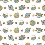 Modèle sans couture de vecteur de système solaire d'imagination de fond cosmique de l'espace illustration stock Modèle sans couture de vecteur de système solaire d'imagination de fond cosmique de l'espace illustration stock