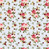 Modèle sans couture de vintage avec les roses roses sur le bleu Illustration de vecteur