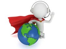 Moedige superhero in headpones en wereldgebied royalty-vrije illustratie Moedige superhero in headpones en wereldgebied royalty-vrije illustratie