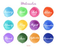 Mois manuscrits de noms sur le fond d'aquarelle Photo stock Mois manuscrits de noms sur le fond d'aquarelle Photo stock