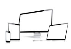 Molde moderno do vetor do design web com portátil, aba ilustração stock Molde moderno do vetor do design web com portátil, aba ilustração stock