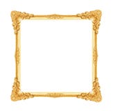 Moldura para retrato antiga do ouro com os testes padr?es da forma da flor e da licen?a isolados no fundo branco com trajeto de g fotografia de stock Moldura para retrato antiga do ouro com os testes padr?es da forma da flor e da licen?a isolados no fundo branco com trajeto de g fotografia de stock
