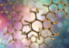 Molecola della caffeina, illustrazione La caffeina è trovata in caffè, tè, bevande di energia, è utilizzata nella medicina royalty illustrazione gratis Molecola della caffeina, illustrazione La caffeina è trovata in caffè, tè, bevande di energia, è utilizzata nella medicina royalty illustrazione gratis