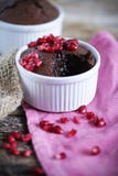 Molten Chocolate Coffee Cake With Pomegranate And Soft Centre Stock Images Molten Chocolate Coffee Cake With Pomegranate And Soft Centre Stock Images