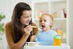 Mother feeds the baby from the spoon stock image Mother feeds the baby from the spoon stock image