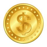Moneda de oro de la moneda del dólar con las estrellas Ilustración del vector aislada en el fondo blanco Elementos y resplandor E stock de ilustración Moneda de oro de la moneda del dólar con las estrellas Ilustración del vector aislada en el fondo blanco Elementos y resplandor E stock de ilustración