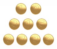 1-9 monety złota dużego wizerunku biały tło dla di rżnięty 3d odpłaca się ilustracji 1-9 monety złota dużego wizerunku biały tło dla di rżnięty 3d odpłaca się ilustracji