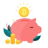 Money box pig with falling bitcoin. stock illustration Money box pig with falling bitcoin. stock illustration