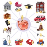 Money Box Saving Flat Icons Composition Royalty Free Stock Photography Money Box Saving Flat Icons Composition Royalty Free Stock Photography
