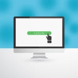 Moniteur d'ordinateur avec le bouton de login et le curseur verts de main illustration libre de droits Moniteur d'ordinateur avec le bouton de login et le curseur verts de main illustration libre de droits
