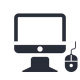 Monitor and computer mouse icon vector sign and symbol isolated on white background, Monitor and computer mouse logo concept stock illustration Monitor and computer mouse icon vector sign and symbol isolated on white background, Monitor and computer mouse logo concept stock illustration