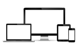 Monitor de computadora realista, ordenador portátil, teléfono móvil y PC de la tableta stock de ilustración Monitor de computadora realista, ordenador portátil, teléfono móvil y PC de la tableta stock de ilustración