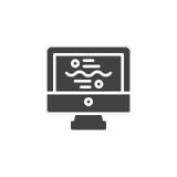 Monitor do computador com ícone do vetor da analítica ilustração stock Monitor do computador com ícone do vetor da analítica ilustração stock