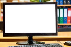 Monitor, keyboard, computer mouse on table Stock Photo Monitor, keyboard, computer mouse on table Stock Photo
