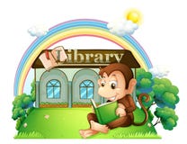 A monkey reading a book outside the library vector illustration A monkey reading a book outside the library vector illustration