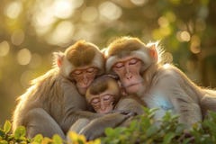 Monkeys spending time together in nature