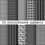 10 monochrome seamless patterns for universal background. Black. And white colors. Endless texture can be used for wallpaper, pattern fill, web page background royalty free illustration 10 monochrome seamless patterns for universal background. Black. And white colors. Endless texture can be used for wallpaper, pattern fill, web page background royalty free illustration