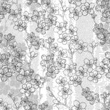 Monochrome безшовная картина с зацветая ветвями вишни r иллюстрация вектора Monochrome безшовная картина с зацветая ветвями вишни r иллюстрация вектора