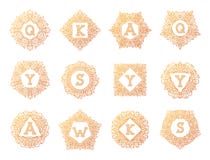 Monogram bage logo vector illustration text letter nature leaf badge emblem line set collection sign ornament element Stock Photography Monogram bage logo vector illustration text letter nature leaf badge emblem line set collection sign ornament element Stock Photography