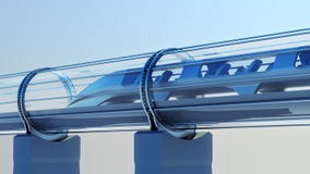 Monorail futuristic train in tunnel. 3d rendering