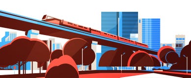 Monotrilho do metro sobre a bandeira horizontal lisa da skyline do fundo da arquitetura da cidade da opinião do arranha-céus da c ilustração do vetor Monotrilho do metro sobre a bandeira horizontal lisa da skyline do fundo da arquitetura da cidade da opinião do arranha-céus da c ilustração do vetor