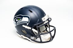 MONTERREY, MEXICO - Dec 21, 2020: FL Seattle Seahawks helmet isolated on white background, product shot