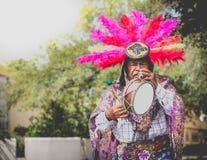 Mexican traditional musician performing on street