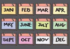12-Month Calendar Cartoon Vector Icon Set. Vector illustration of cartoon monthly calendar to be used as icons vector illustration 12-Month Calendar Cartoon Vector Icon Set. Vector illustration of cartoon monthly calendar to be used as icons vector illustration