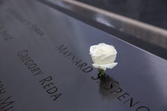 9/11 monumento con el primer de los nombres Fotografía de archivo libre de regalías