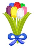 Mooi boeket van zeven multicolored tulpen vlak ontwerp op witte achtergrond stock illustratie Mooi boeket van zeven multicolored tulpen vlak ontwerp op witte achtergrond stock illustratie