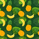 Mooi naadloos vector bloemen de zomerpatroon met bananen, ananassen en tropische bladeren royalty-vrije illustratie Mooi naadloos vector bloemen de zomerpatroon met bananen, ananassen en tropische bladeren royalty-vrije illustratie