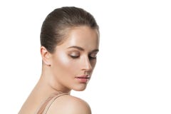 Mooi vrouwelijk ge?soleerd gezicht Gezond model met duidelijke huid Skincare en Gezichtsbehandelingsconcept royalty-vrije stock afbeelding Mooi vrouwelijk ge?soleerd gezicht Gezond model met duidelijke huid Skincare en Gezichtsbehandelingsconcept royalty-vrije stock afbeelding