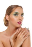 Mooi vrouwelijk gezicht, sexy modeldieclose-upportret op wit concept wordt geïsoleerd als achtergrond, glamour en manier Stock Afbeeldingen Mooi vrouwelijk gezicht, sexy modeldieclose-upportret op wit concept wordt geïsoleerd als achtergrond, glamour en manier Stock Afbeeldingen